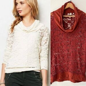 VTG Anthropologie Lilka Rust Red Lace Cowl Neck Top Boho Romantic Cottagecore S